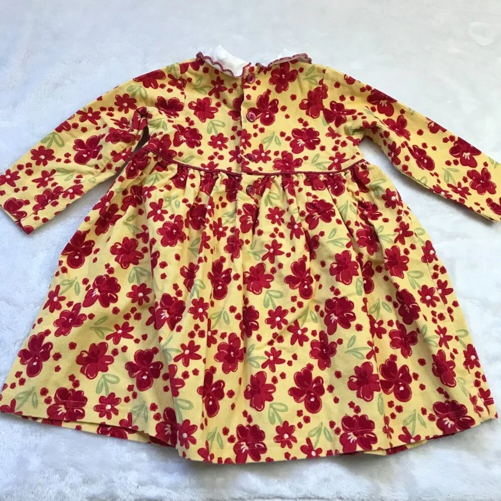Little Me Floral Corduroy Dress With Peter Pan Collar Baby Girls 18M 100% Cotton